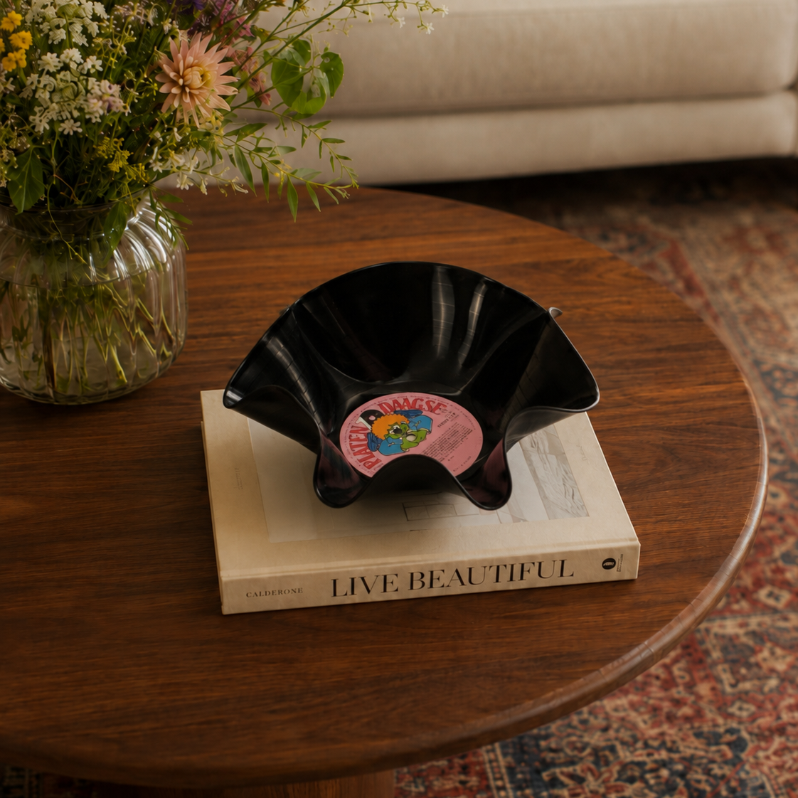 Roze vinyl record bowl | upcycled en handgevormd