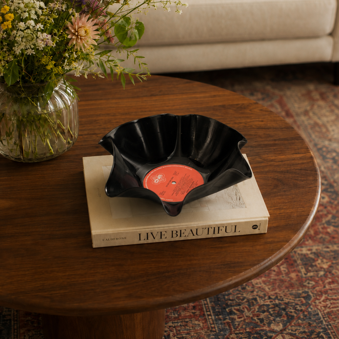 Oranje rood vinyl record bowl | upcycled en handgevormd