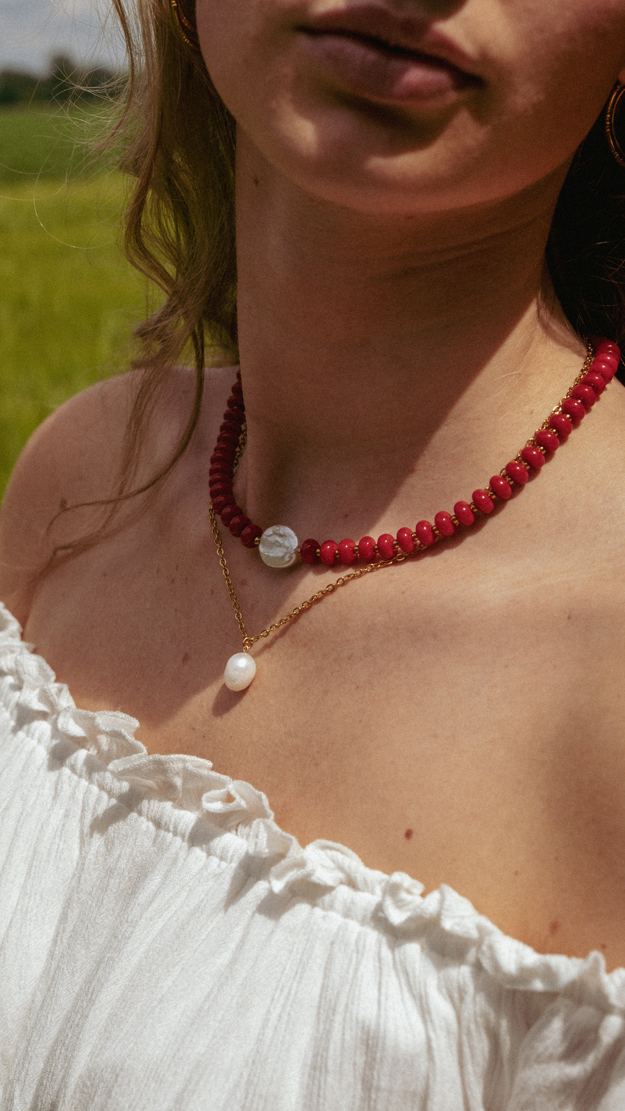 Necklace stack Lustre red